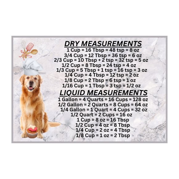 Golden Retriever Dog Measuring Chart Magnet Kitchen Baking Guide - Picture 1 of 1